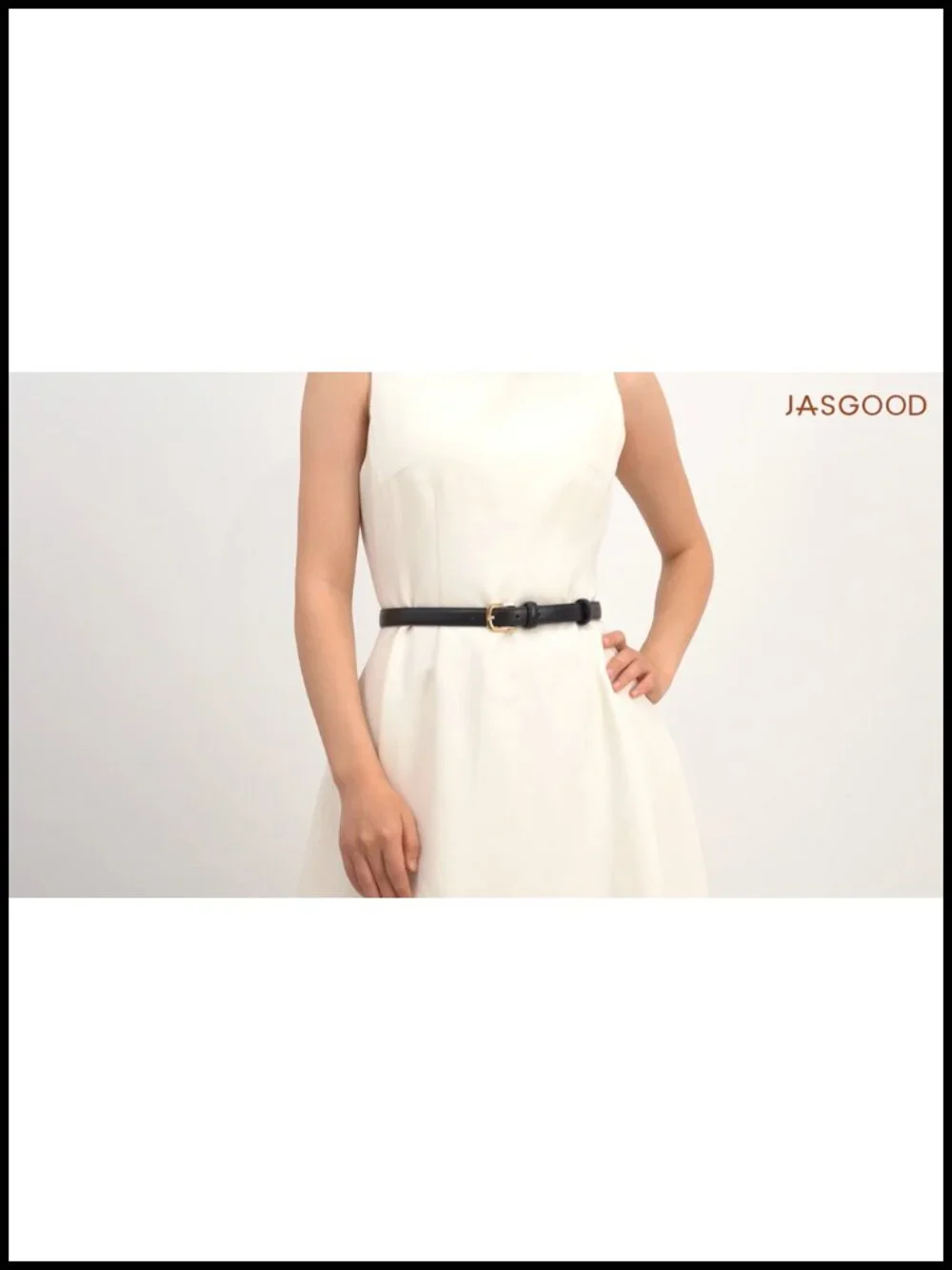 Women Skinny Faux Leather Belt with Gold Buckle - Adjustable Waist Belt for